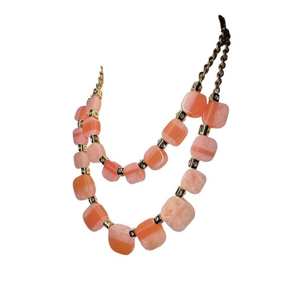 Kate Spade Garden Party Pink Double Strand Crystal Resin Necklace Gold Collar - Picture 1 of 8